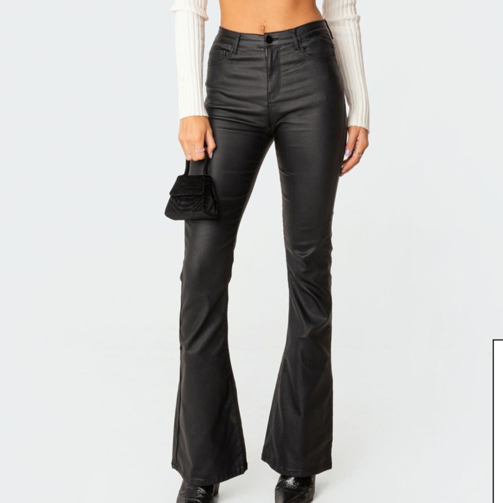 Medium black EDIKTED leather flare jeans